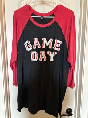Next Level Apparel Black & Red 'Game Day' Baseball Raglan